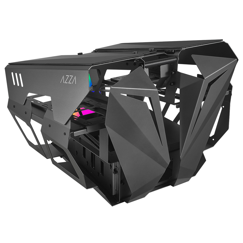 翼のように左右のパネルが開閉するオープンフレーム「OVERDRIVE